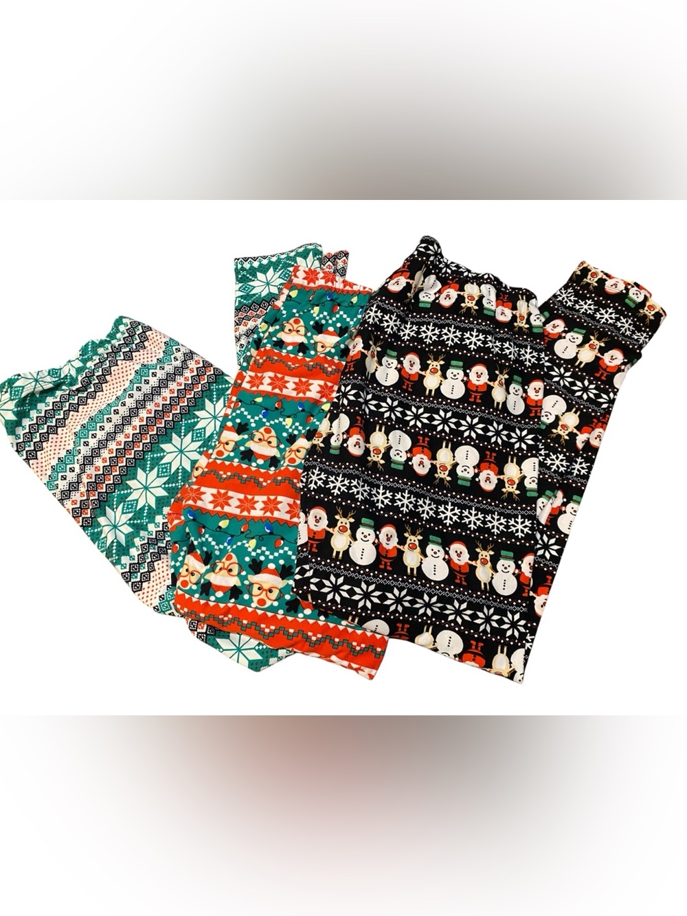 3 Pair Holiday Patterned Leggings (Black, Green, Red)